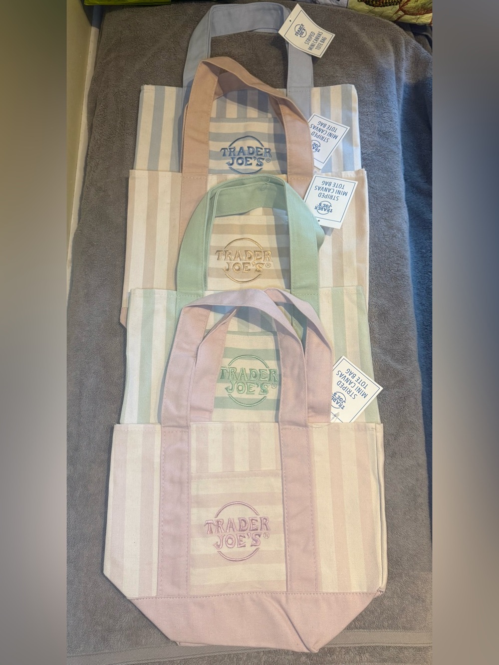 NWT Trader Joe’s Striped Mini Totes - Pastels - Set of 4 - Picture 2 of 2